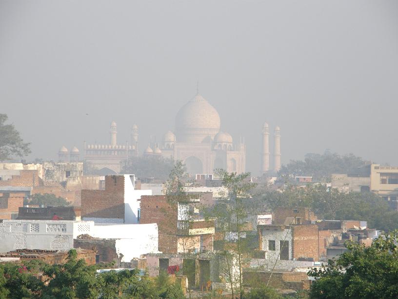 Taj Mahal over the rooftops of Agra